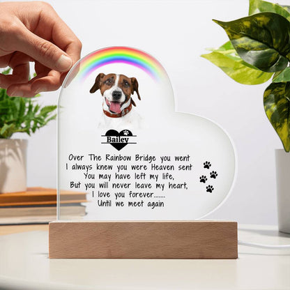 Pet Memorial Acrylic Heart Plaque - Over The Rainbow Bridge