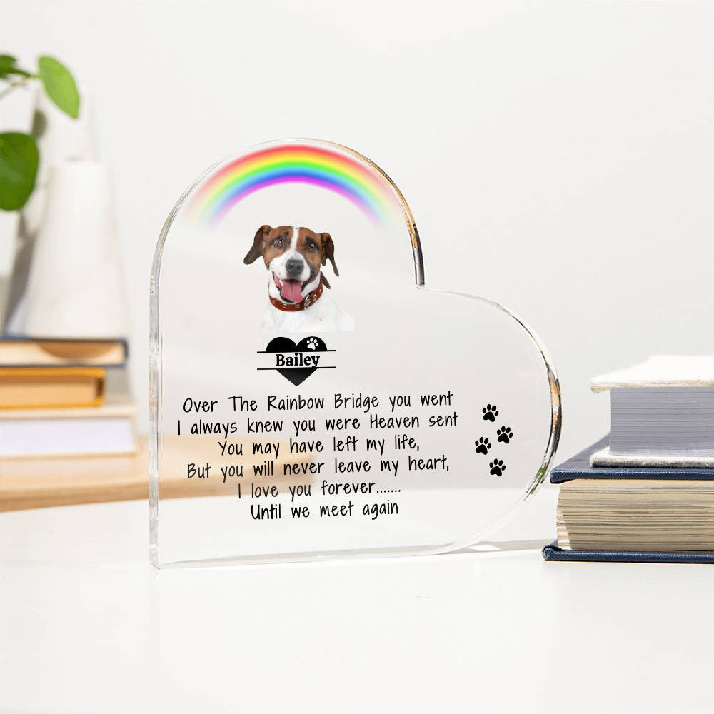 Pet Memorial Acrylic Heart Plaque - Over The Rainbow Bridge