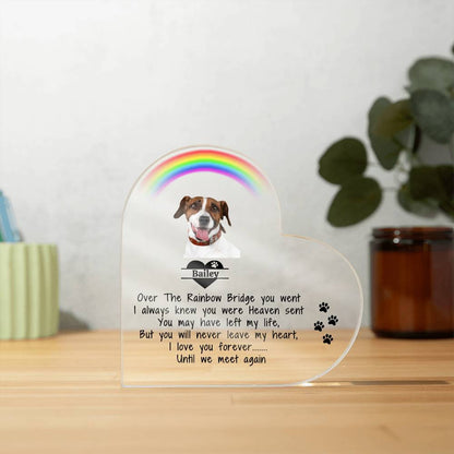 Pet Memorial Acrylic Heart Plaque - Over The Rainbow Bridge