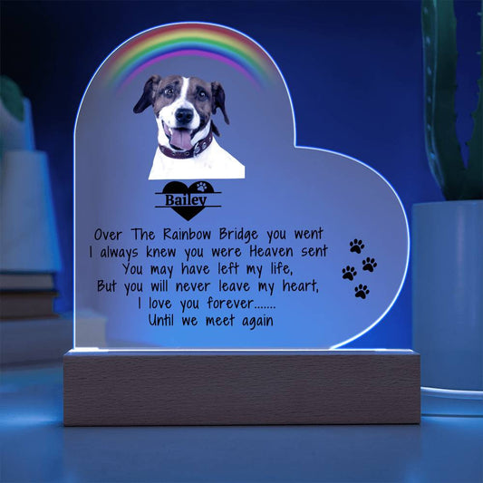 Pet Memorial Acrylic Heart Plaque - Over The Rainbow Bridge