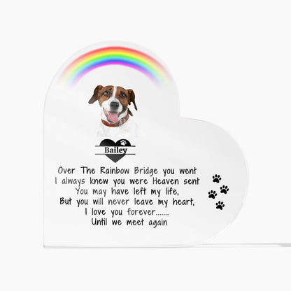 Pet Memorial Acrylic Heart Plaque - Over The Rainbow Bridge