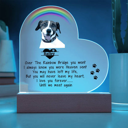 Pet Memorial Acrylic Heart Plaque - Over The Rainbow Bridge