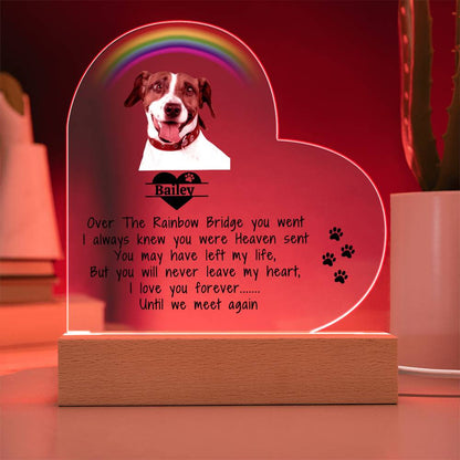 Pet Memorial Acrylic Heart Plaque - Over The Rainbow Bridge