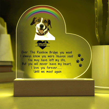 Pet Memorial Acrylic Heart Plaque - Over The Rainbow Bridge