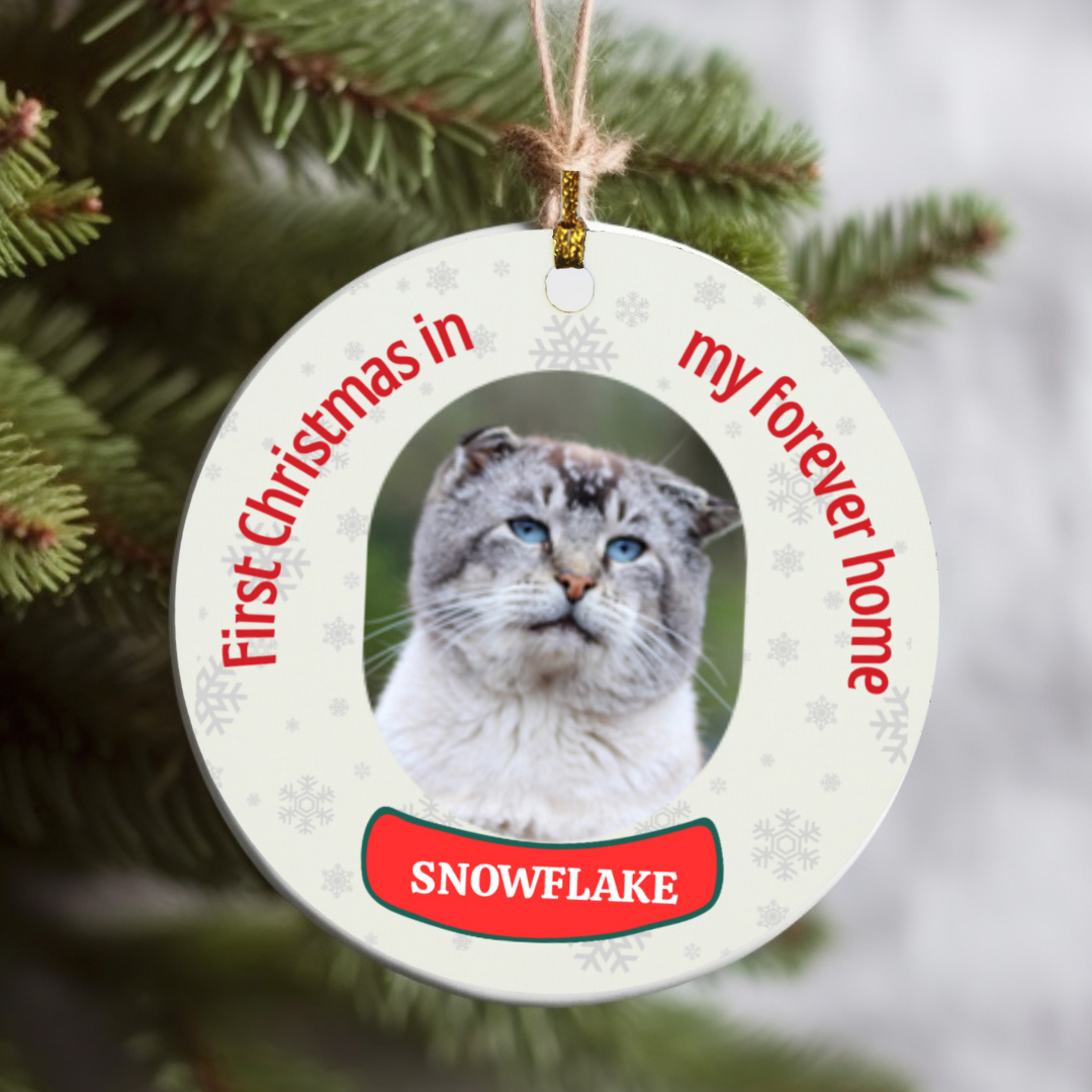 Pet Personalized First Christmas Ornament, Custom Dog Christmas Ornament, Cat Christmas Photo Ornament, Pet Portrait Name Gift