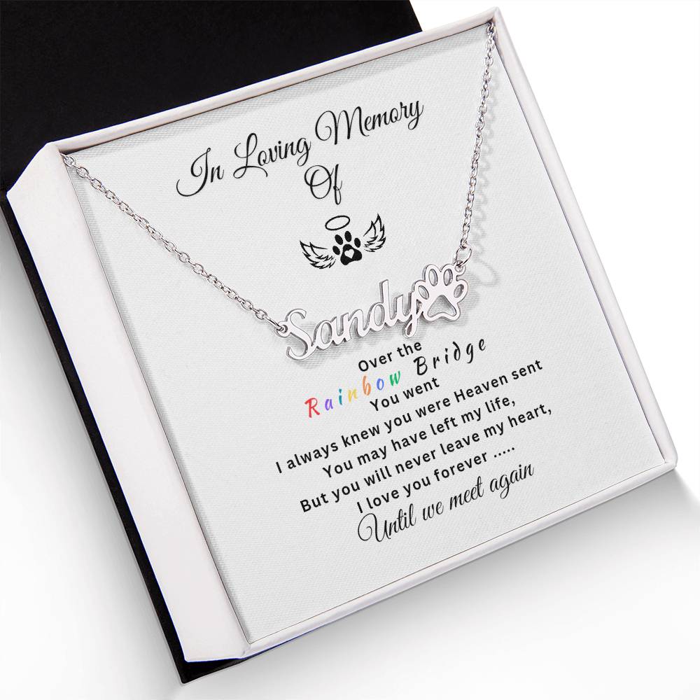 Personalized Memorial Paw Necklace - Over the Rainbow Bridge