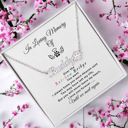 Personalized Memorial Paw Necklace - Over the Rainbow Bridge