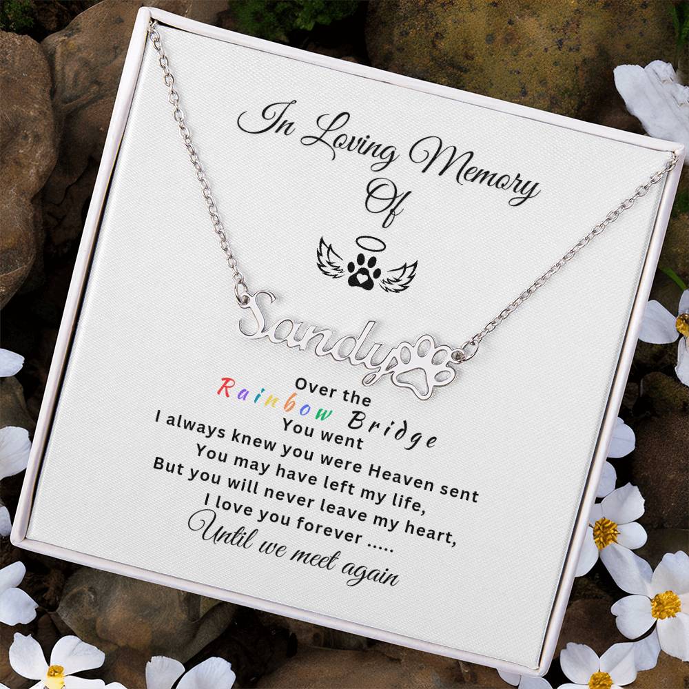 Personalized Memorial Paw Necklace - Over the Rainbow Bridge