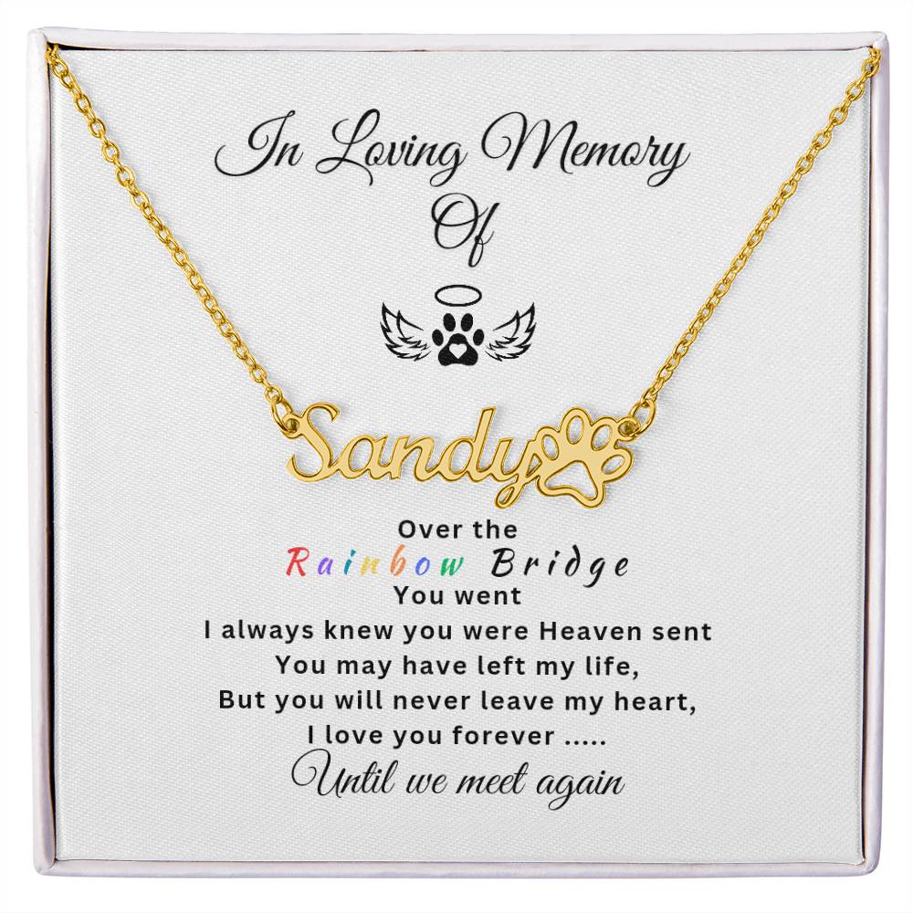 Personalized Memorial Paw Necklace - Over the Rainbow Bridge