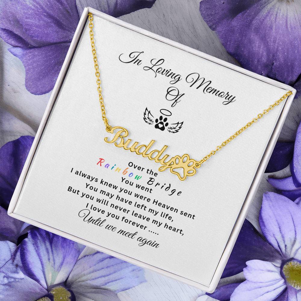 Personalized Memorial Paw Necklace - Over the Rainbow Bridge