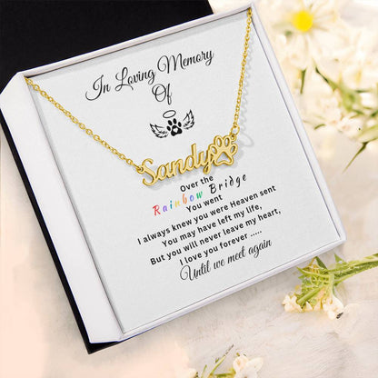 Personalized Memorial Paw Necklace - Over the Rainbow Bridge