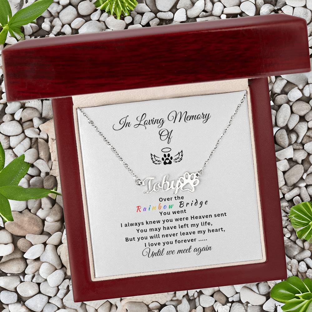 Personalized Memorial Paw Necklace - Over the Rainbow Bridge