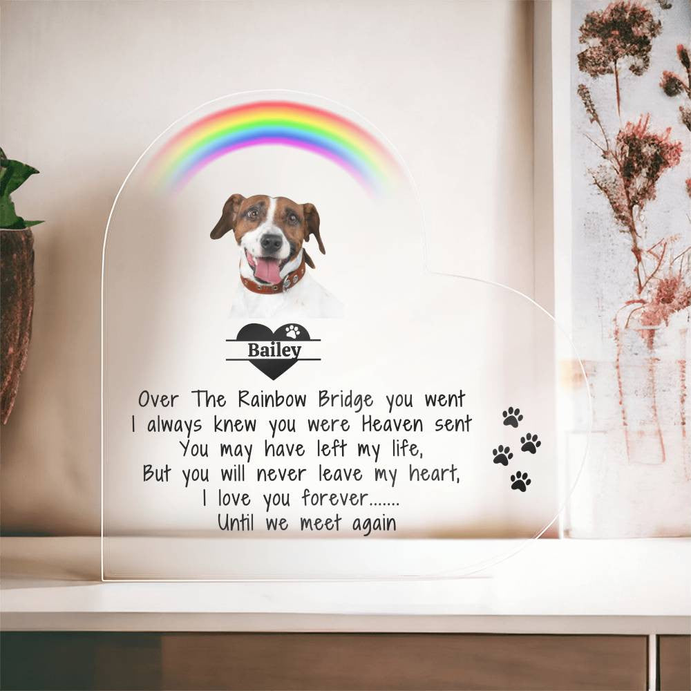 Pet Memorial Acrylic Heart Plaque - Over The Rainbow Bridge