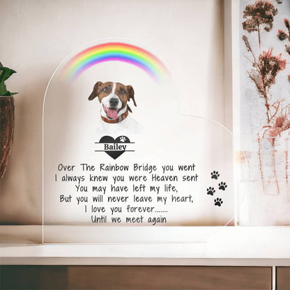 Pet Memorial Acrylic Heart Plaque - Over The Rainbow Bridge