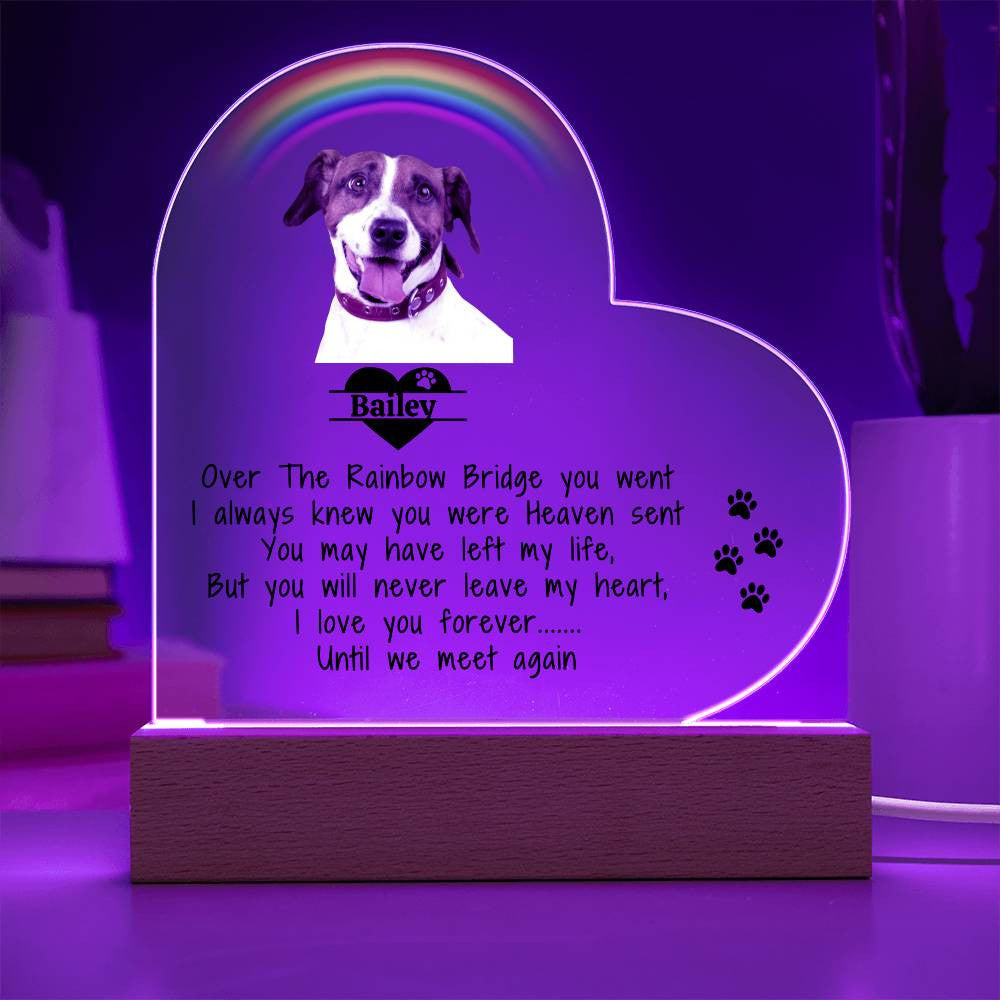 Pet Memorial Acrylic Heart Plaque - Over The Rainbow Bridge