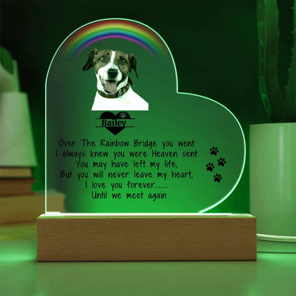 Pet Memorial Acrylic Heart Plaque - Over The Rainbow Bridge